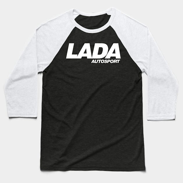 Lada Autosport logo (white) Baseball T-Shirt by GetThatCar